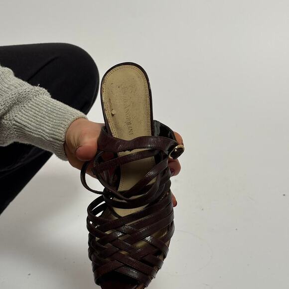 Enzo Angiolini Brown Strappy Leather Platform Heels- 8.5 - Picture 7 of 8